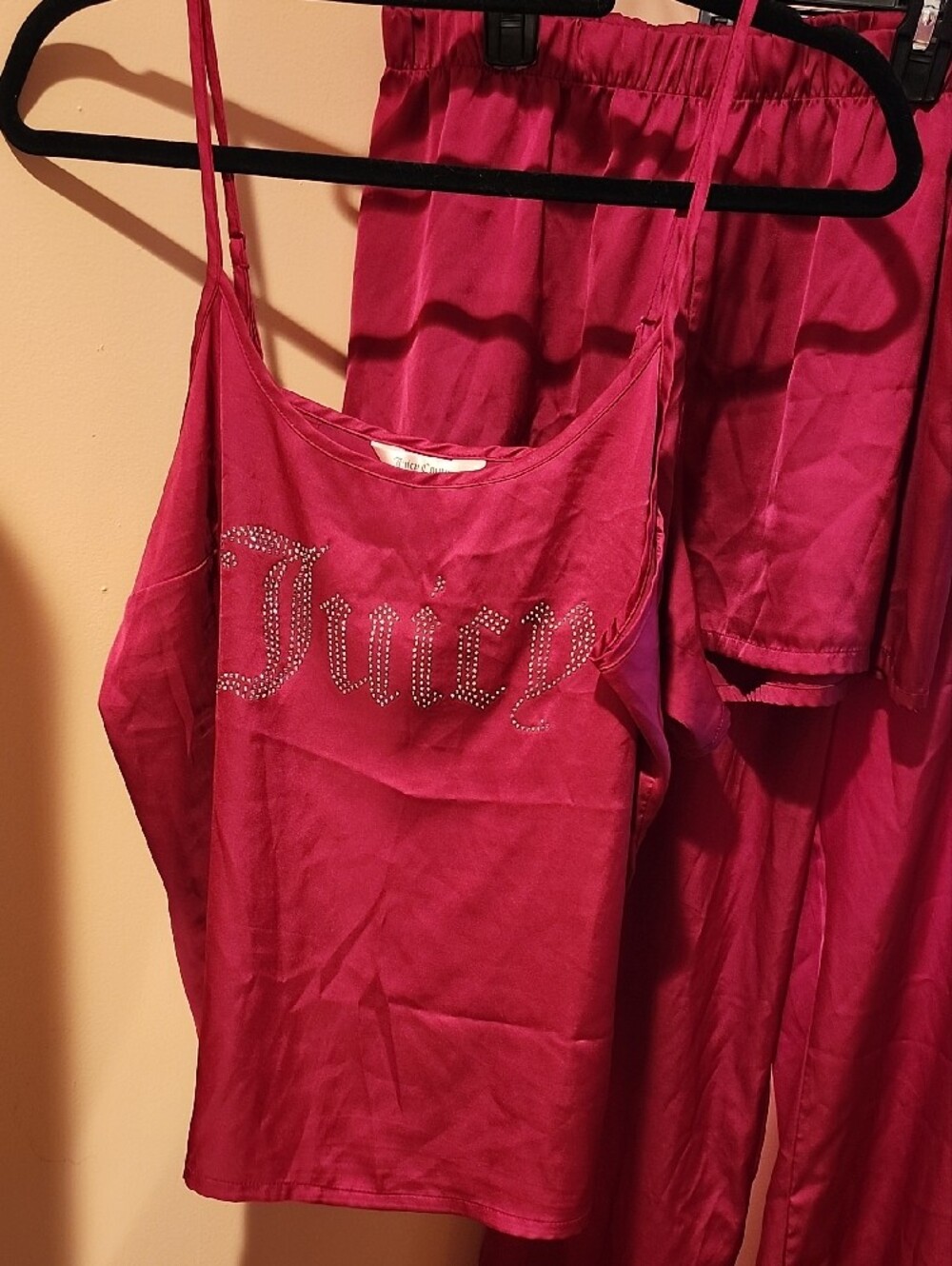 Juicy Couture Hot Pink Rhinestone Satin Pajama Set - Picture 2 of 11